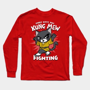 Funny Retro 70's Cat Doing Kung fu Martial Arts Funny Meme Long Sleeve T-Shirt